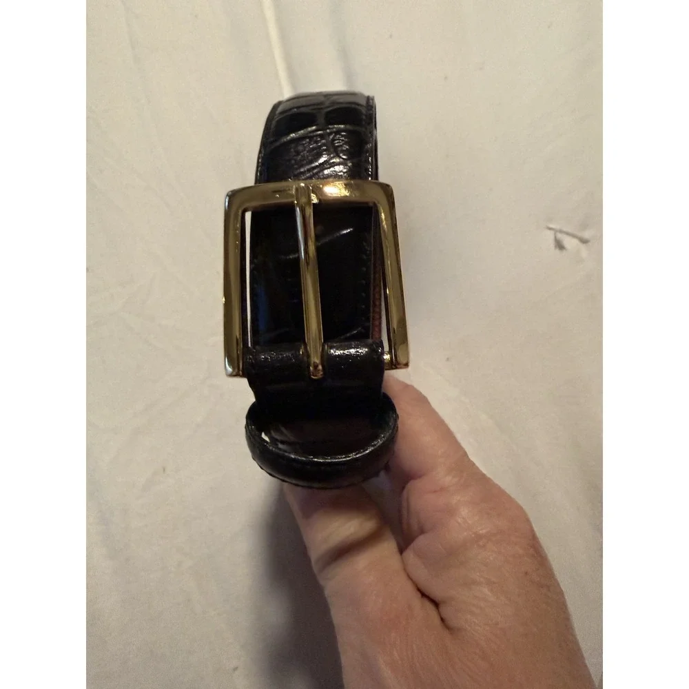 Belt JOS. A. BANK Dark brown Croc Genuine Italian Leather Gold Buckle sz 46